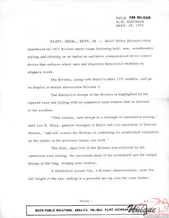 1971 Buick Riviera Press Release Page 3
